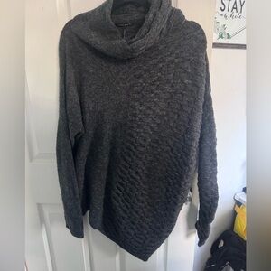 Sarah Pacini Gray Turtle Neck Stretch Merino Wool Long Knit Sweater ONE SIZE